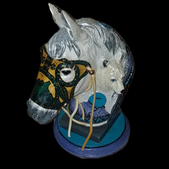 Spirit Horse Howling Wolf Bust Statue